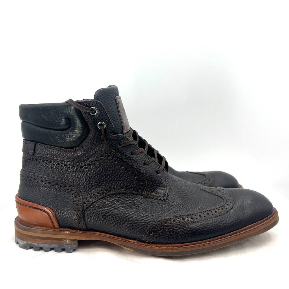 Floris van Bommel Wingtip Brogue Boots Mens 9.5 H UK 10.5 US Brown Pebbled Leath
